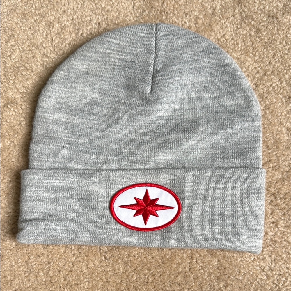 Gray Beanie with Red Star Patch